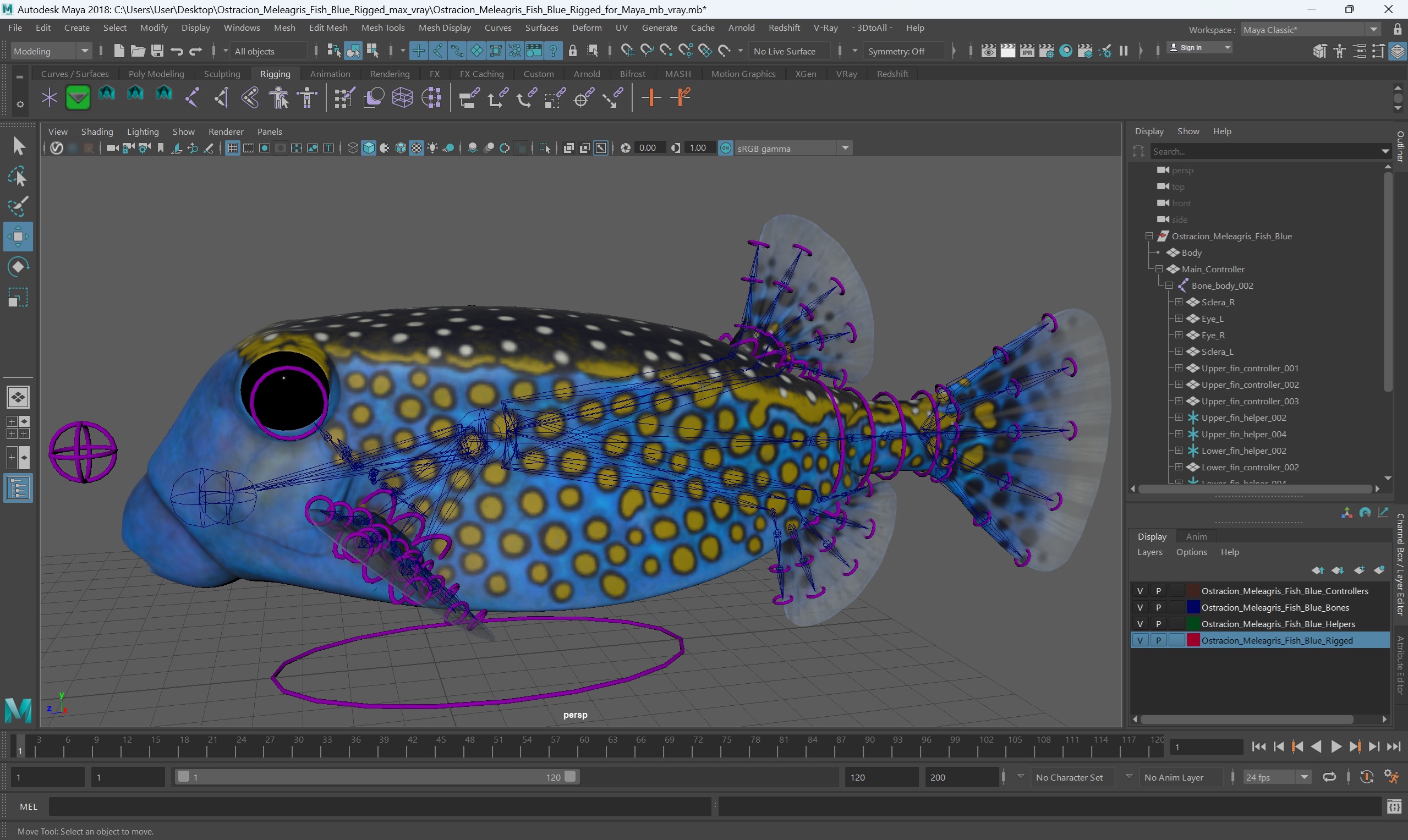 3D model Ostracion Meleagris Fish Blue Rigged for Maya