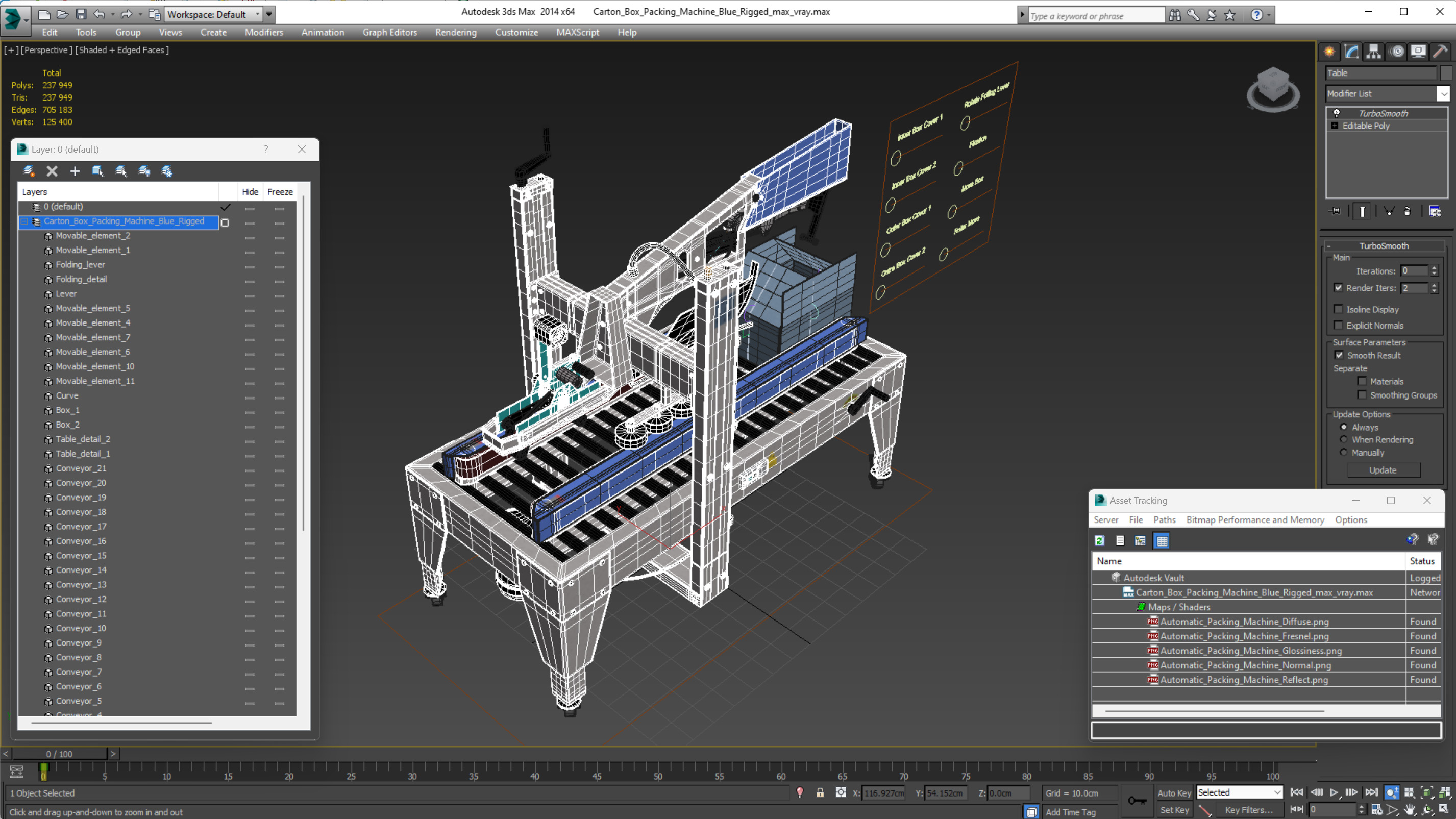 Carton Box Packing Machine Blue Rigged for Maya 3D