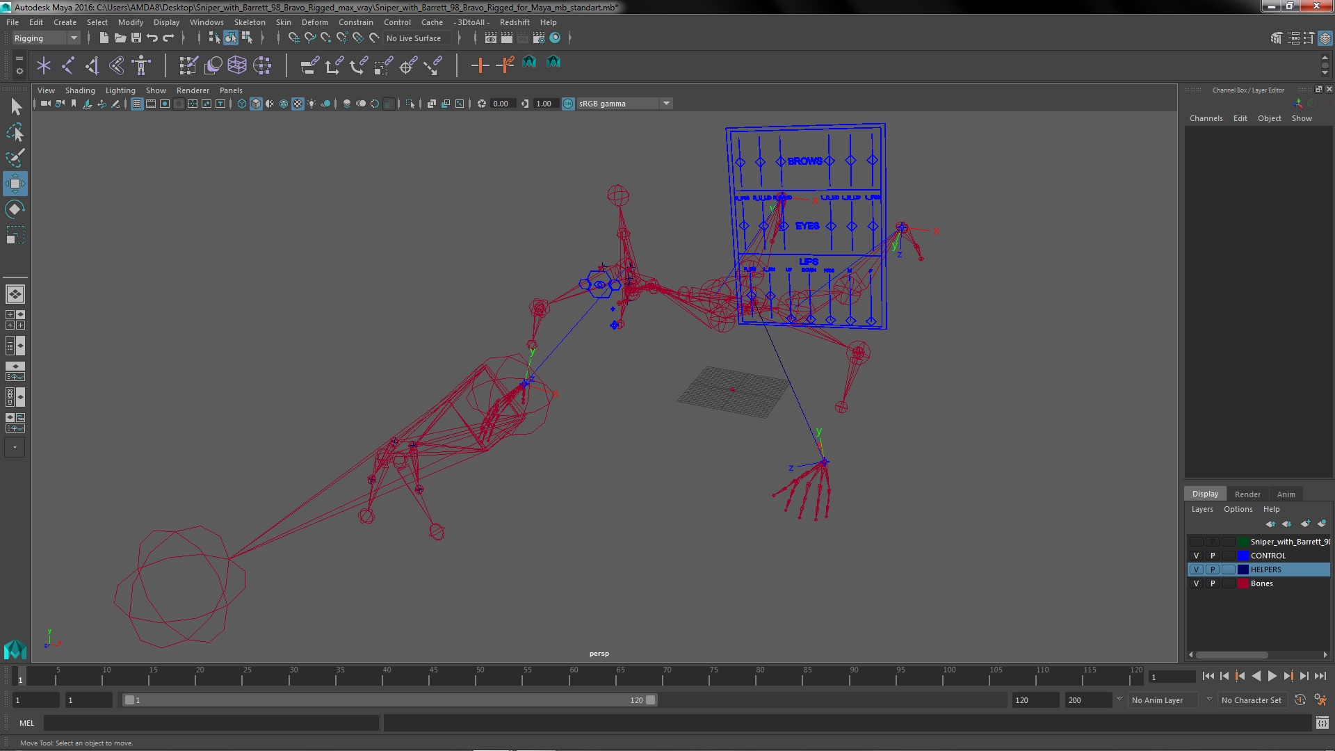 Sniper with Barrett 98 Bravo Rigged for Maya 3D model