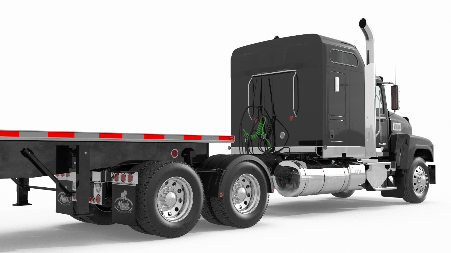 Mack CHU613 Truck with Aluminum Flatbed Trailer 3D