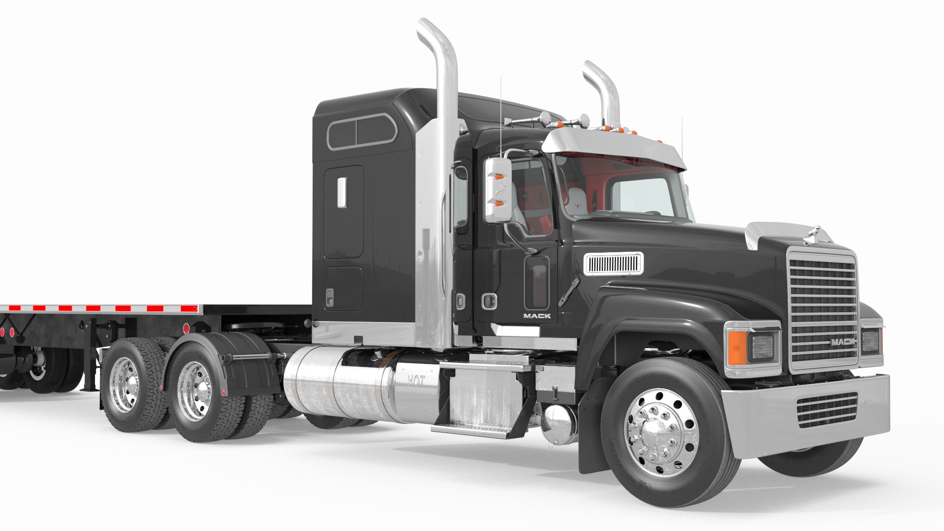 Mack CHU613 Truck with Aluminum Flatbed Trailer 3D