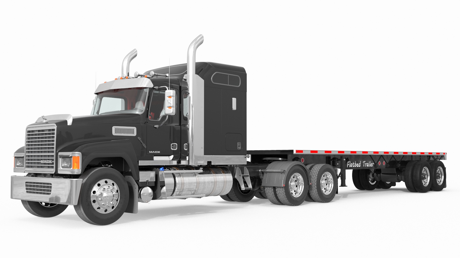 Mack CHU613 Truck with Aluminum Flatbed Trailer 3D