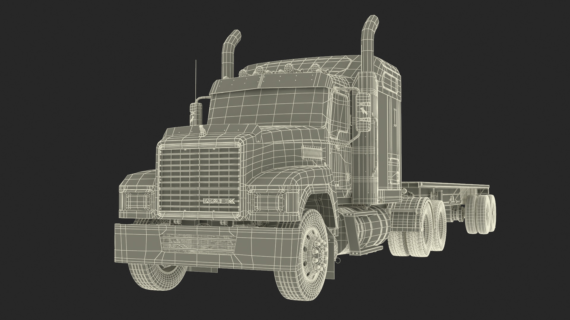 Mack CHU613 Truck with Aluminum Flatbed Trailer 3D