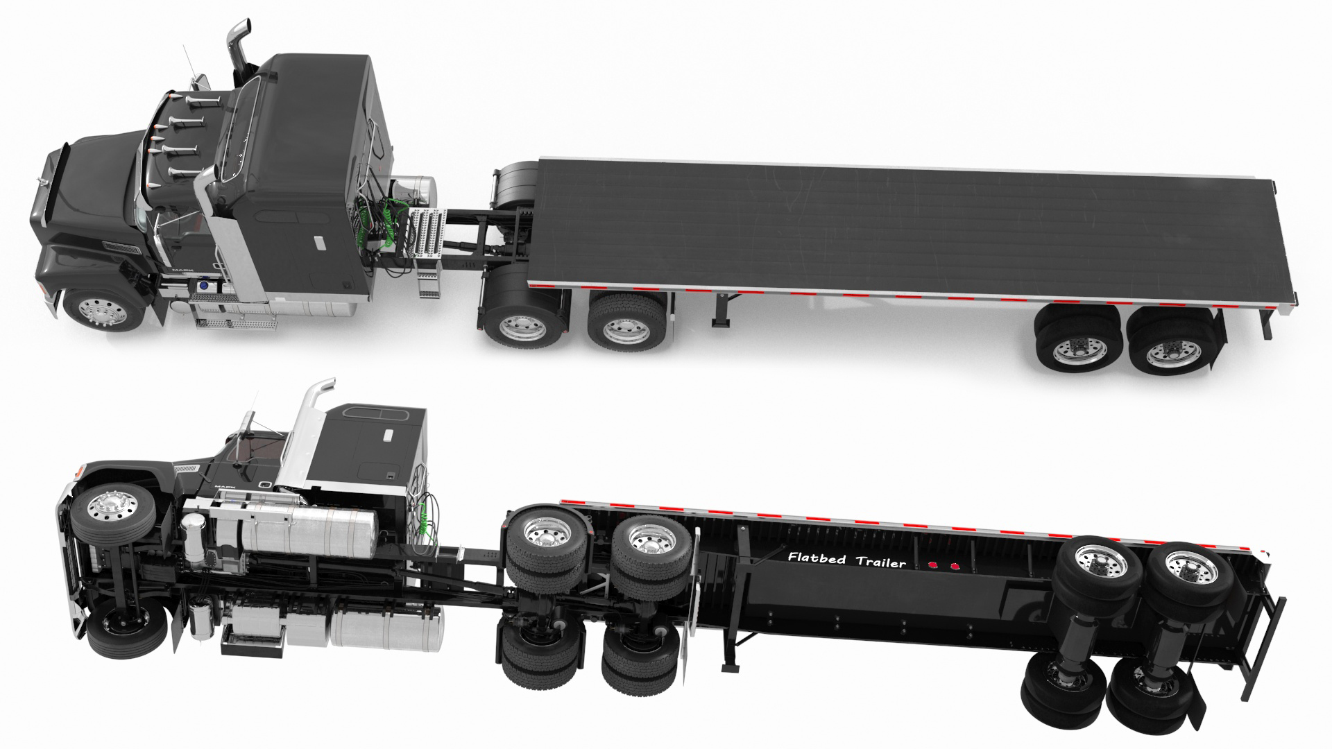 Mack CHU613 Truck with Aluminum Flatbed Trailer 3D