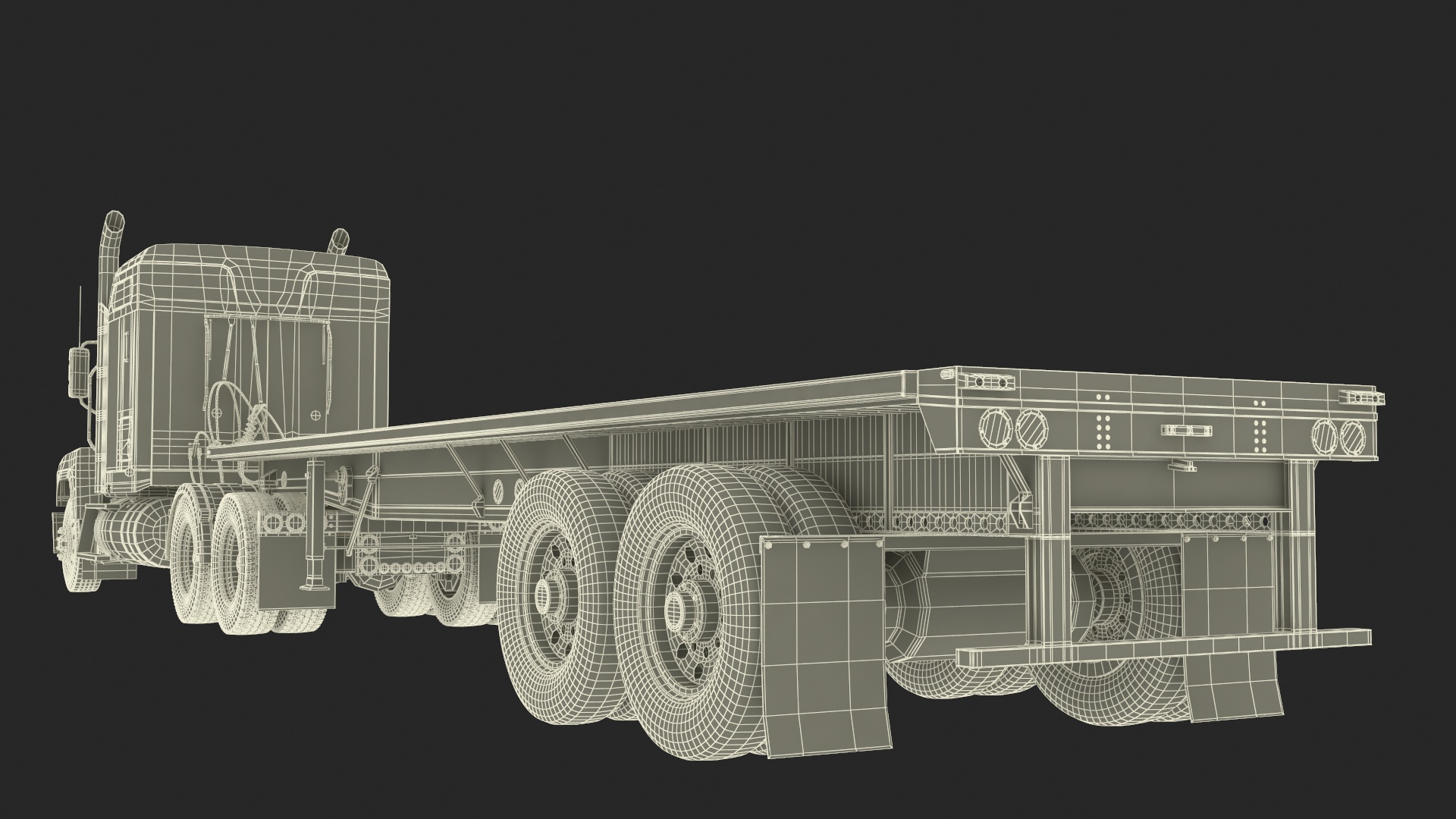 Mack CHU613 Truck with Aluminum Flatbed Trailer 3D