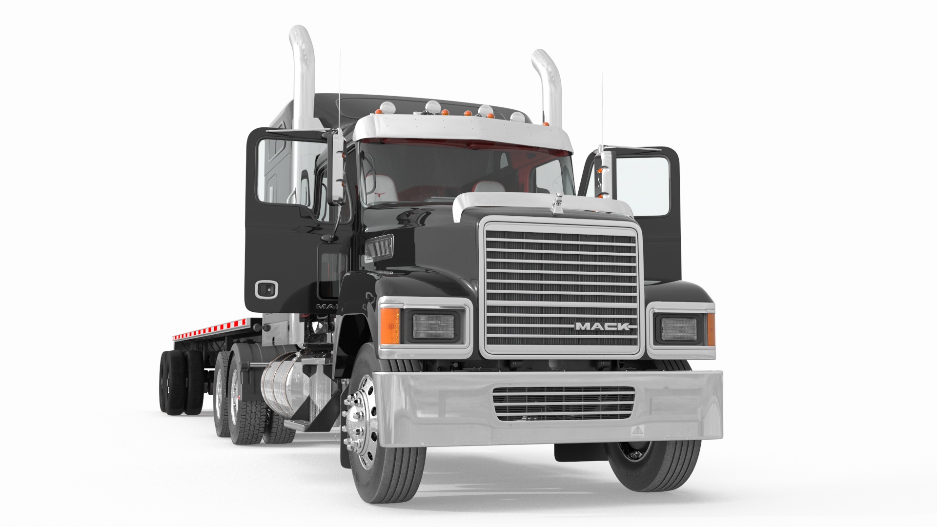 Mack CHU613 Truck with Aluminum Flatbed Trailer 3D