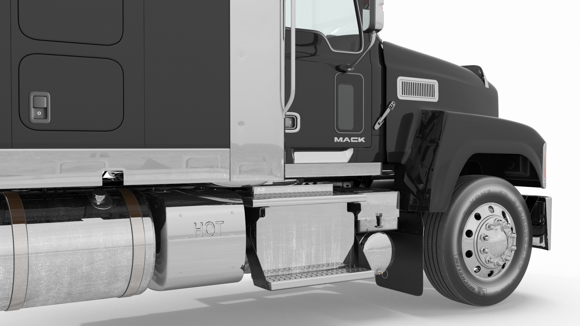 Mack CHU613 Truck with Aluminum Flatbed Trailer 3D