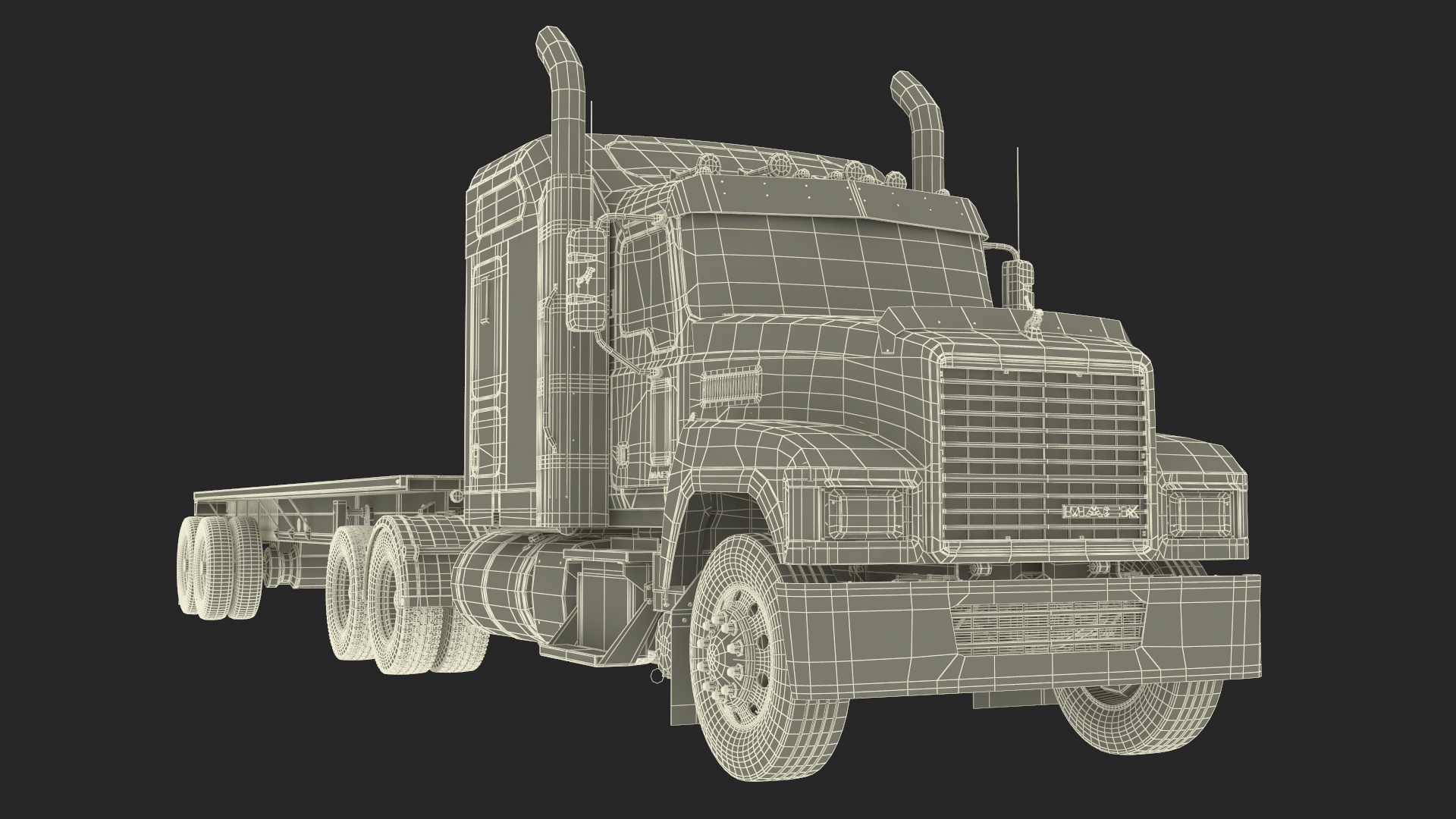 Mack CHU613 Truck with Aluminum Flatbed Trailer 3D