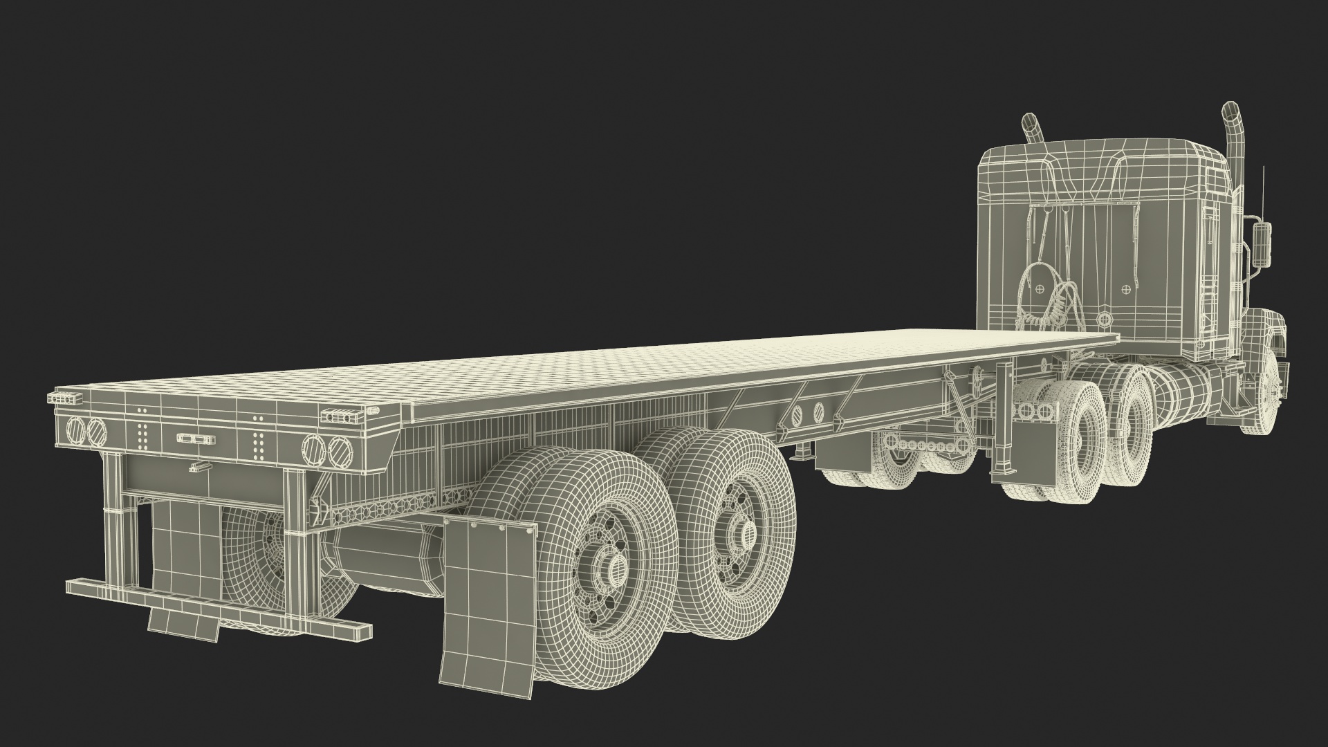 Mack CHU613 Truck with Aluminum Flatbed Trailer 3D