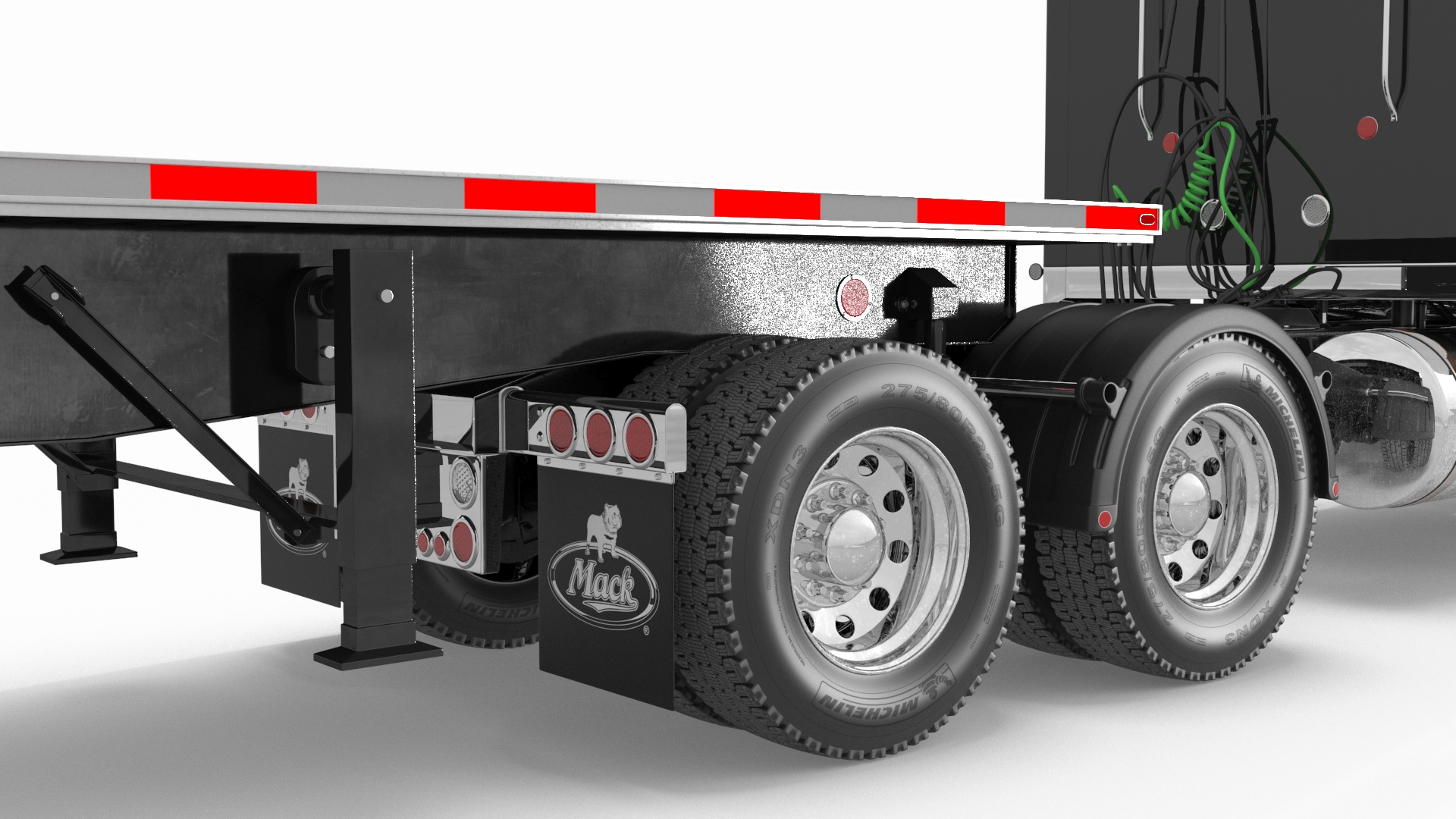 Mack CHU613 Truck with Aluminum Flatbed Trailer 3D