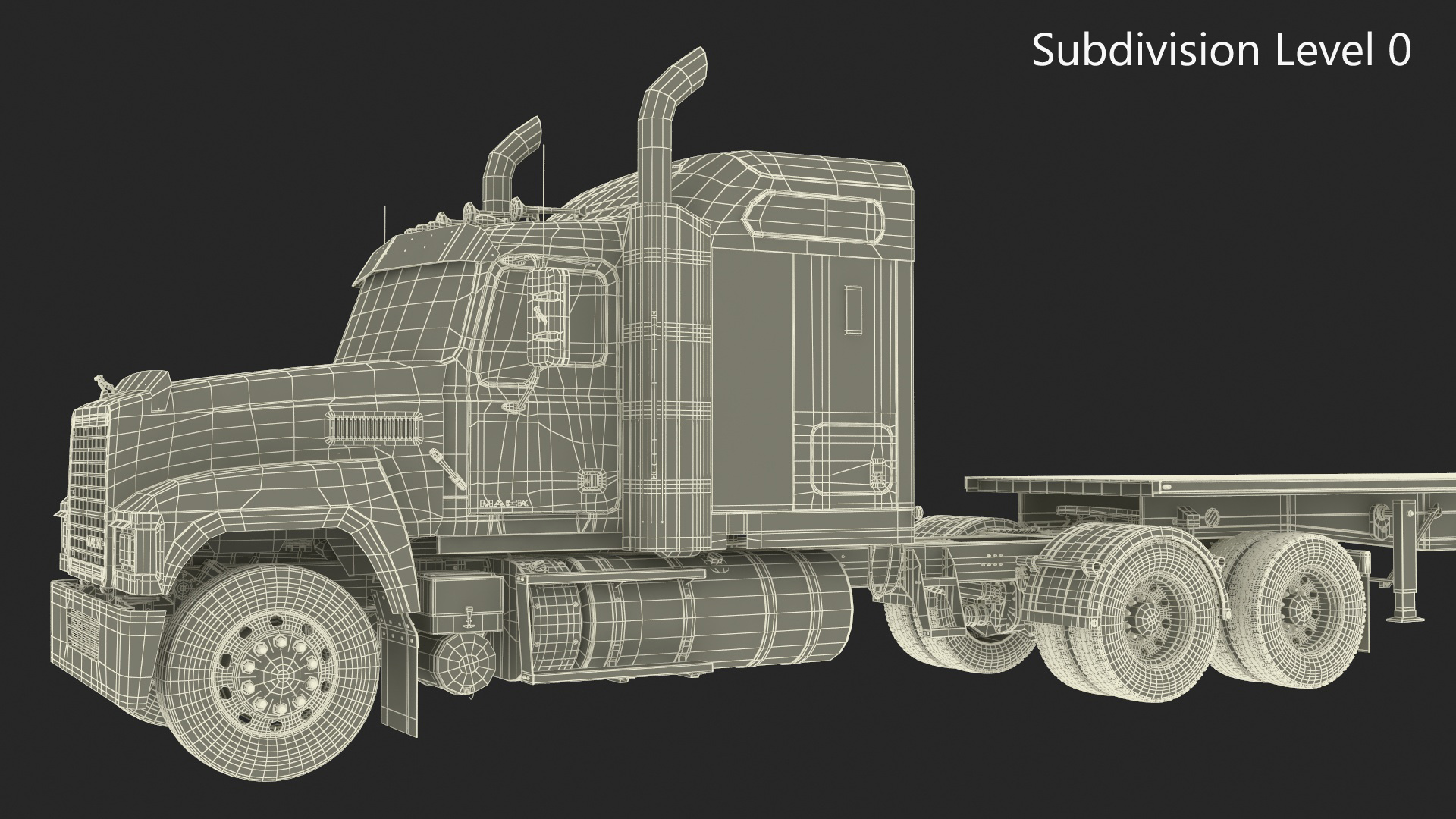 Mack CHU613 Truck with Aluminum Flatbed Trailer 3D