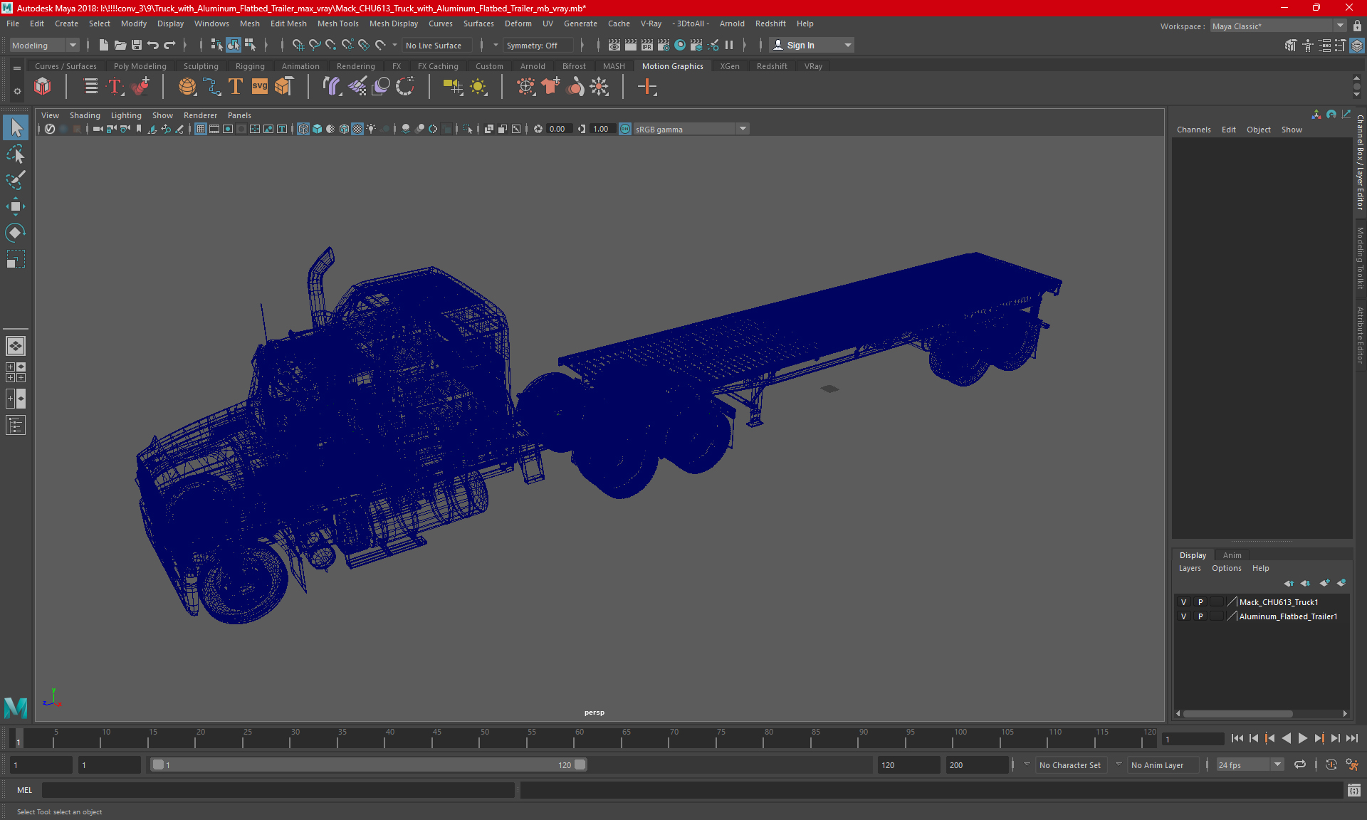 Mack CHU613 Truck with Aluminum Flatbed Trailer 3D