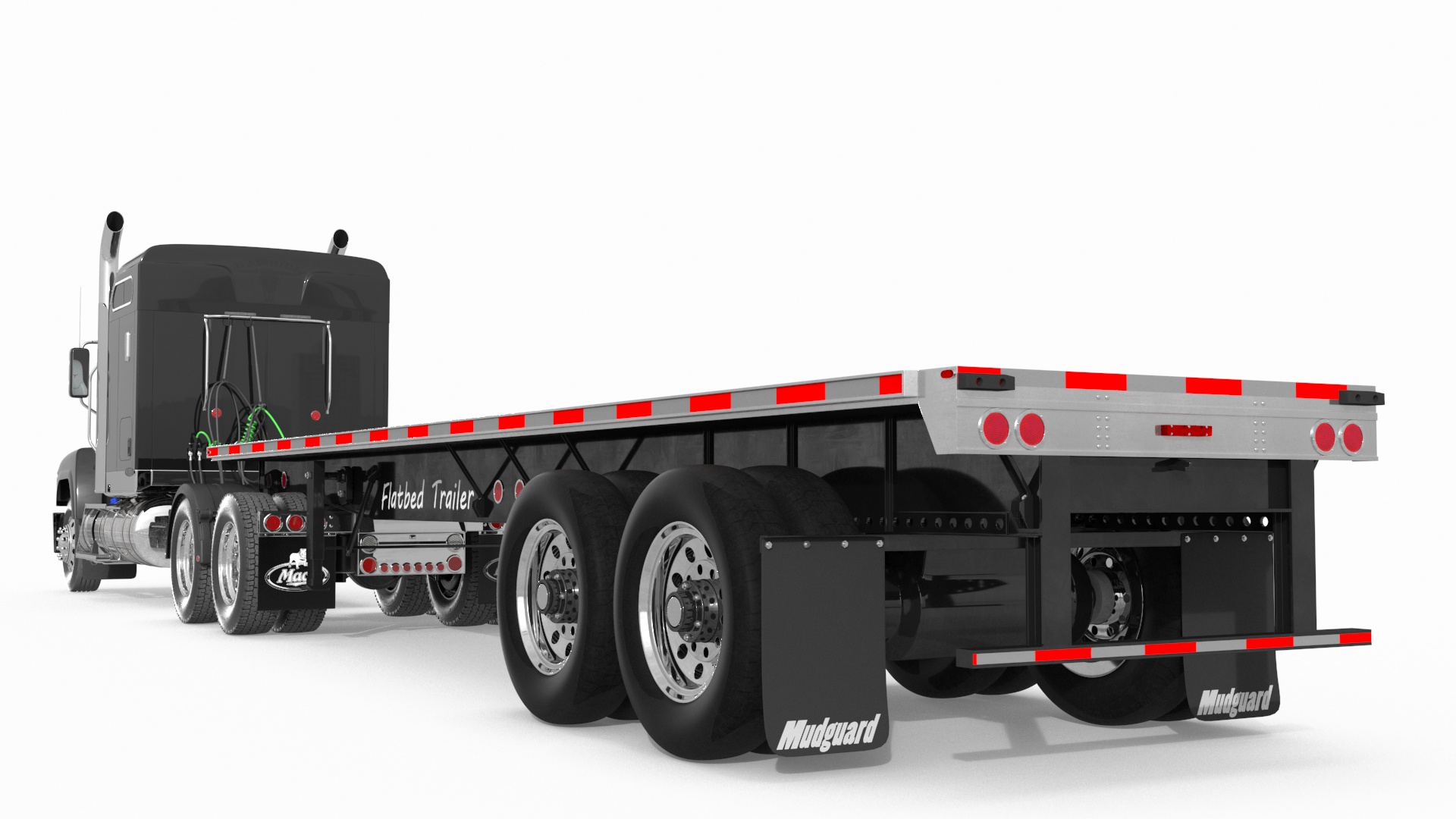 Mack CHU613 Truck with Aluminum Flatbed Trailer 3D