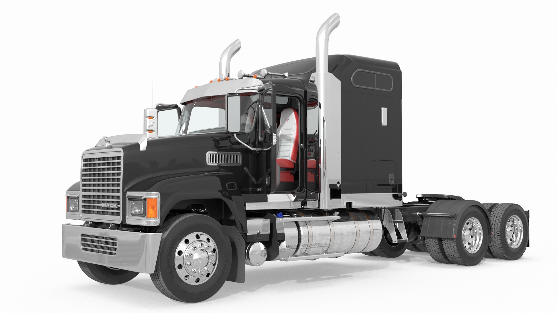 Mack CHU613 Truck with Aluminum Flatbed Trailer 3D