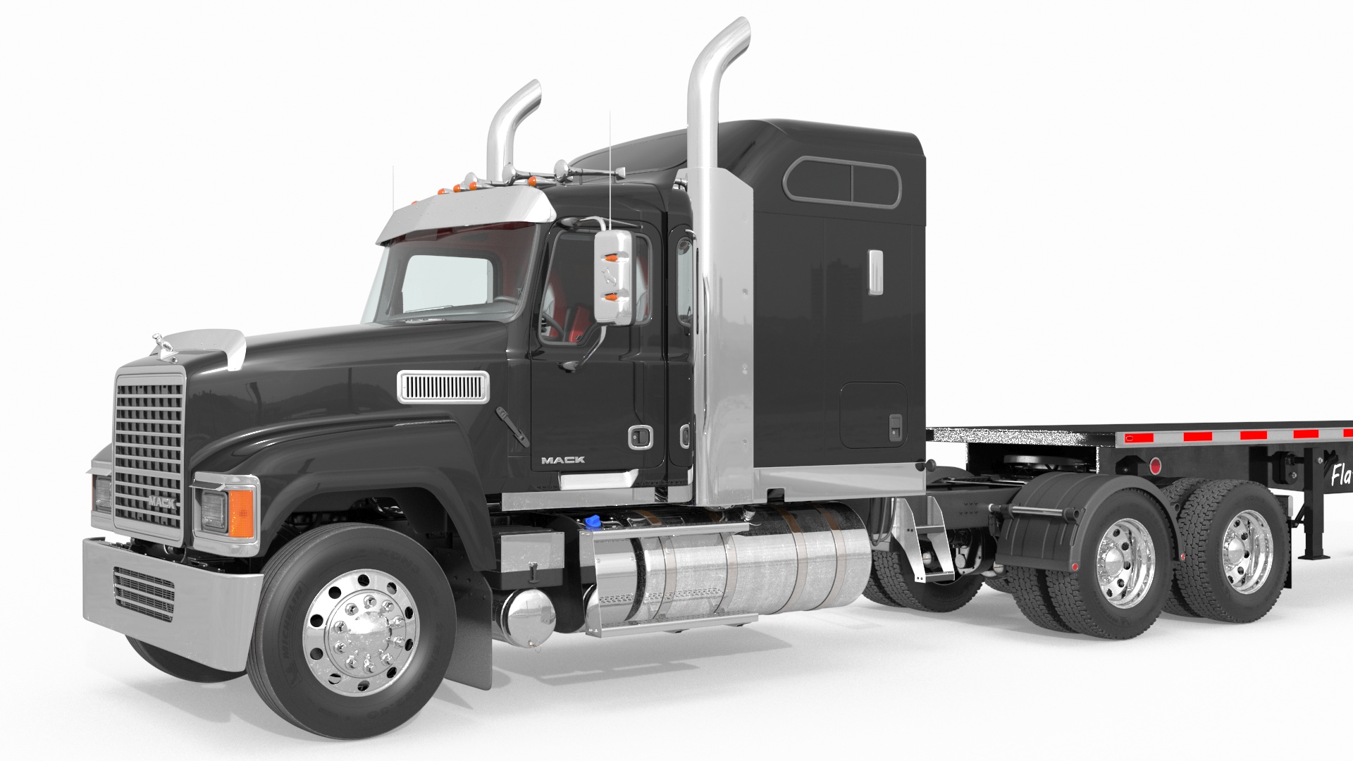 Mack CHU613 Truck with Aluminum Flatbed Trailer 3D