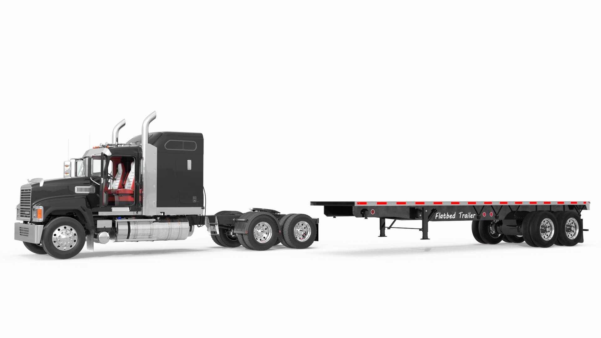 Mack CHU613 Truck with Aluminum Flatbed Trailer 3D