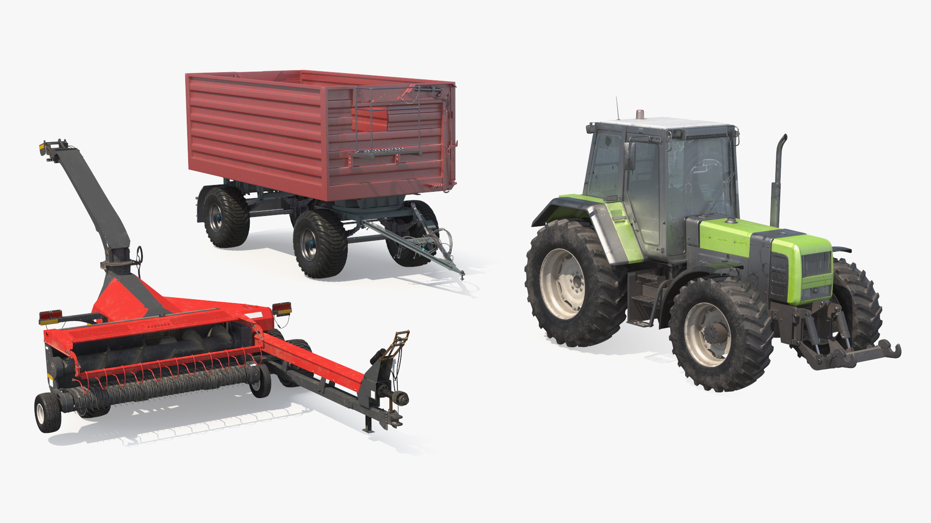 Tractor with Forage Harvester with Dump Trailer 3D