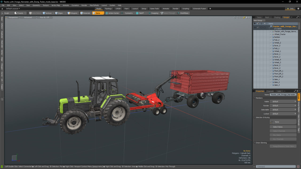 Tractor with Forage Harvester with Dump Trailer 3D