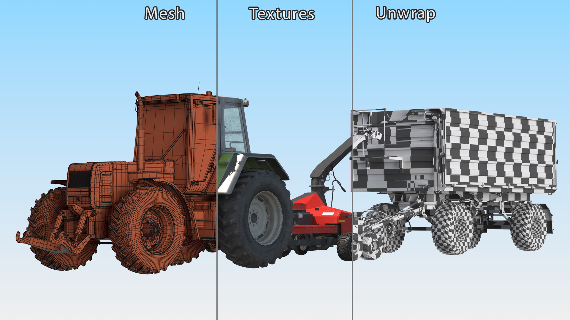 Tractor with Forage Harvester with Dump Trailer 3D