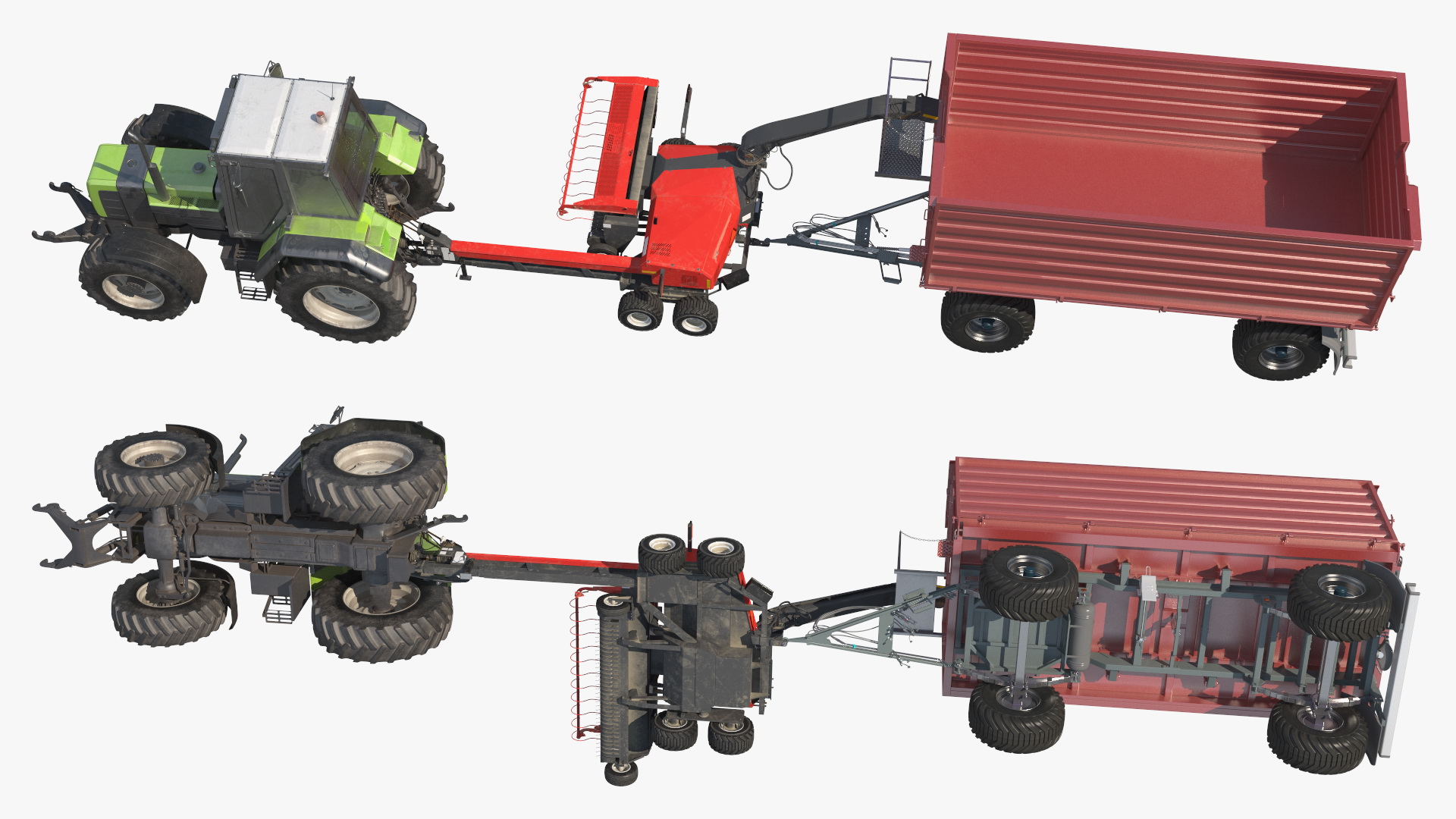 Tractor with Forage Harvester with Dump Trailer 3D