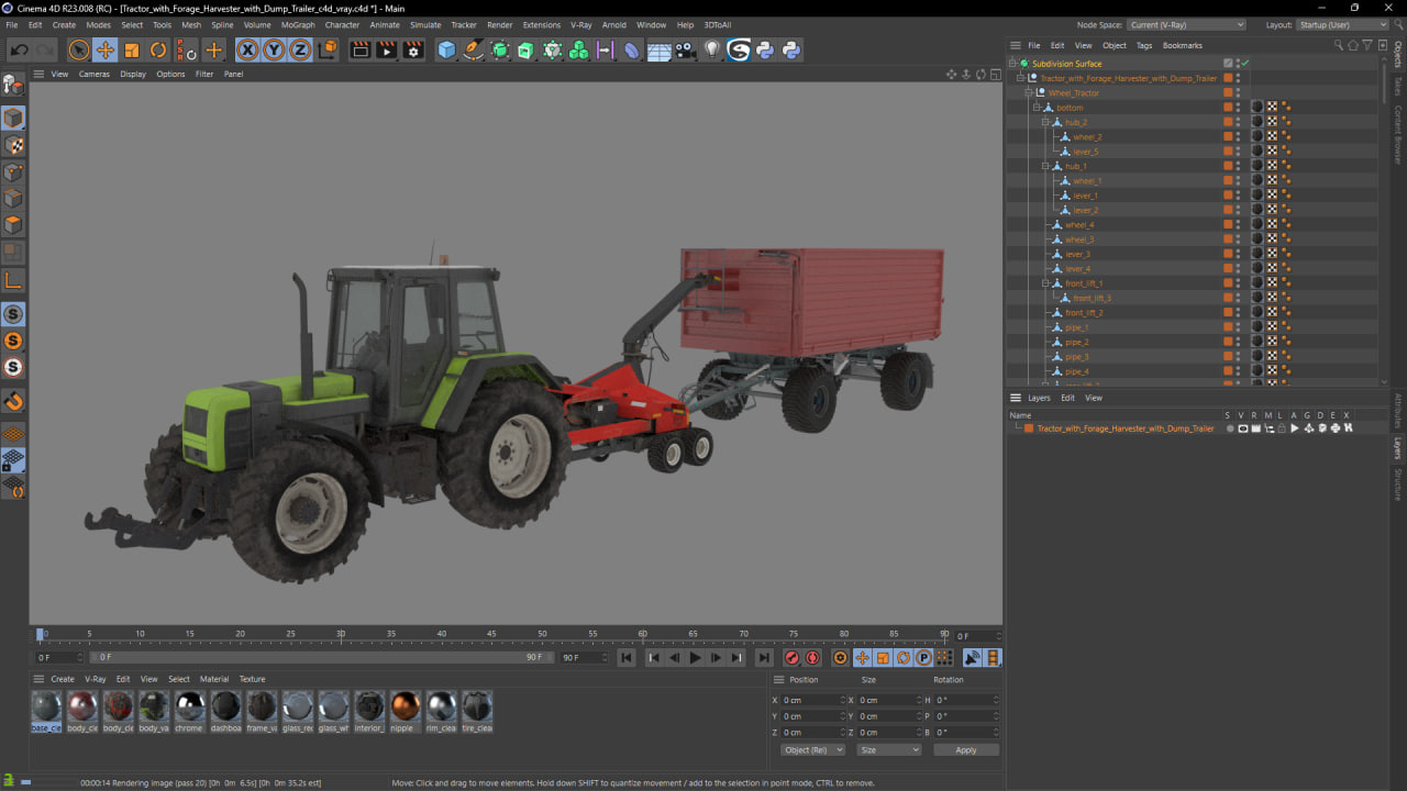 Tractor with Forage Harvester with Dump Trailer 3D