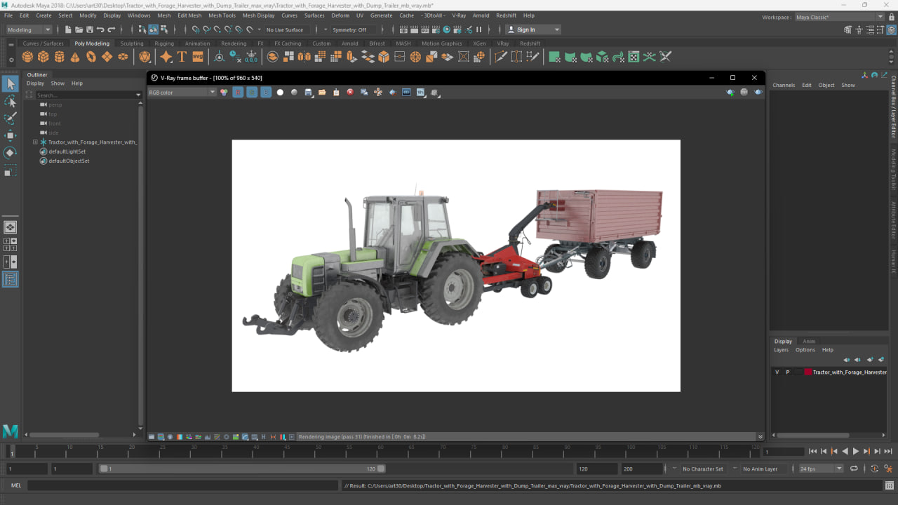 Tractor with Forage Harvester with Dump Trailer 3D