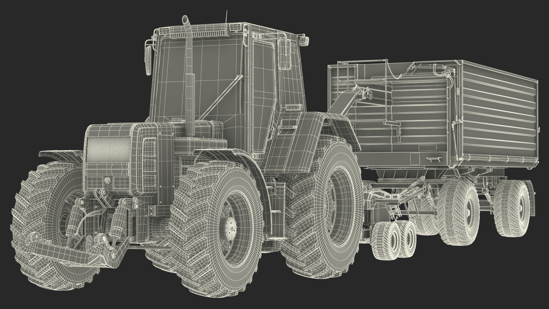 Tractor with Forage Harvester with Dump Trailer 3D