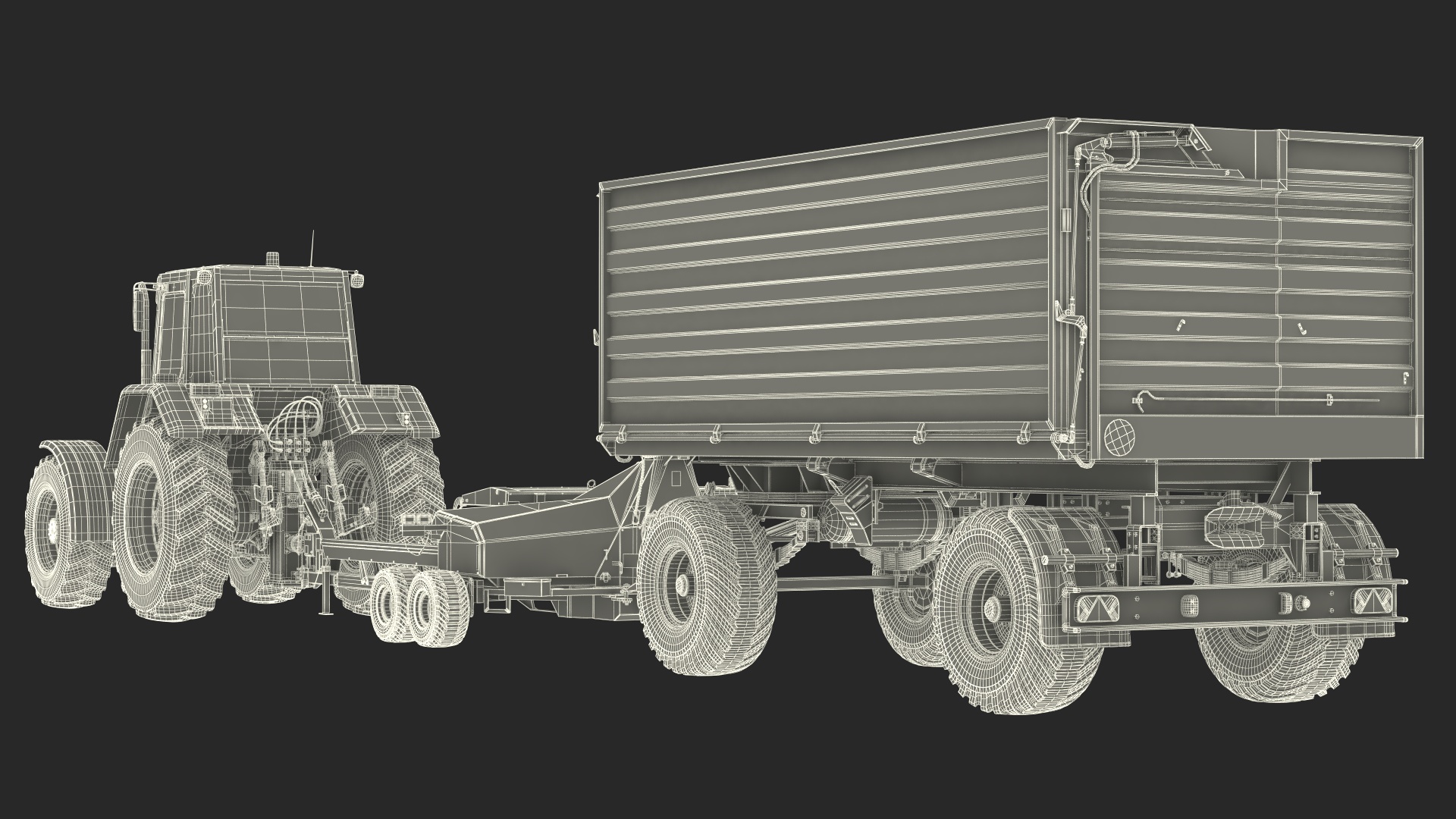 Tractor with Forage Harvester with Dump Trailer 3D