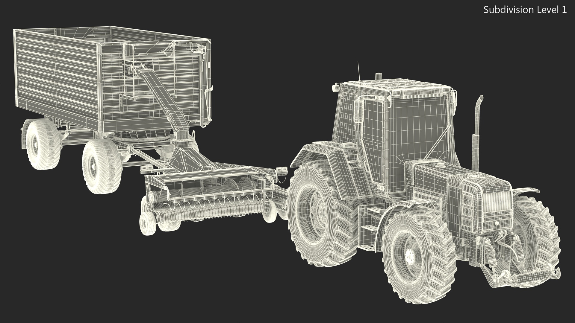 Tractor with Forage Harvester with Dump Trailer 3D