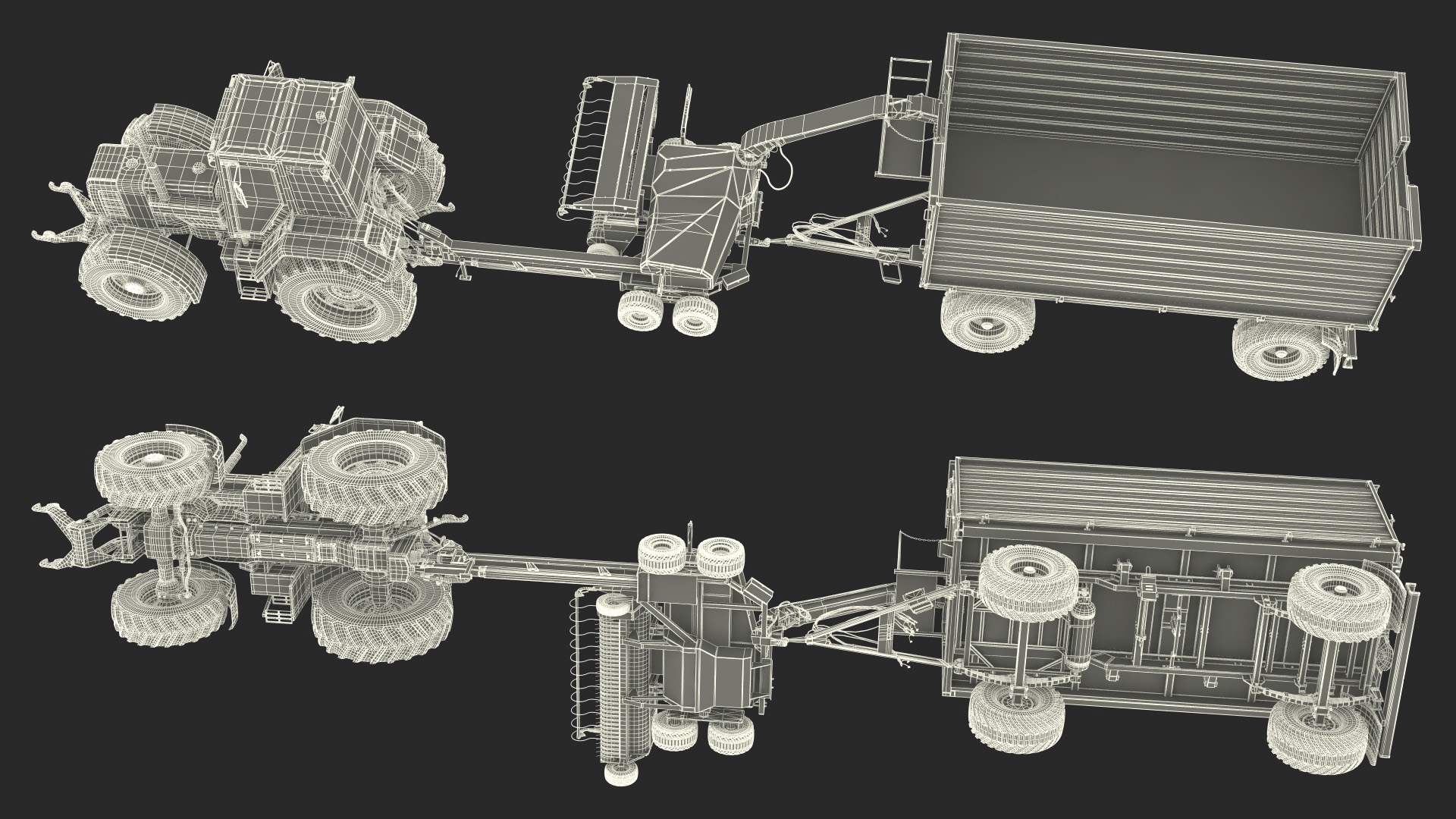 Tractor with Forage Harvester with Dump Trailer 3D