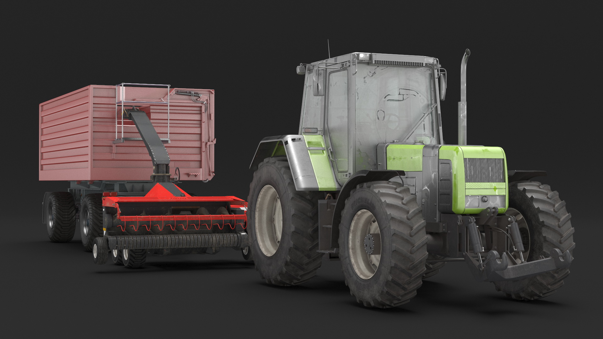 Tractor with Forage Harvester with Dump Trailer 3D