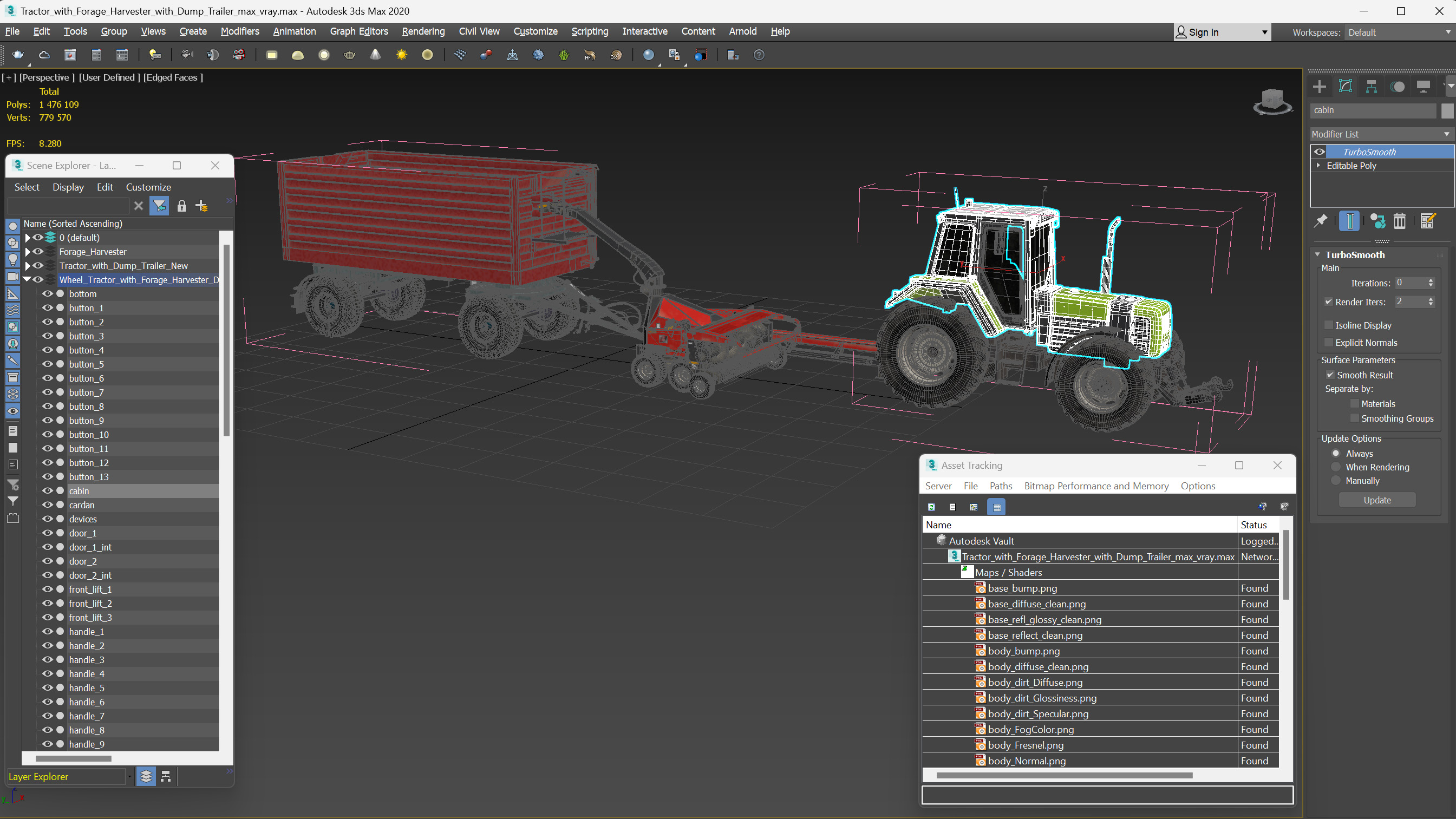 Tractor with Forage Harvester with Dump Trailer 3D