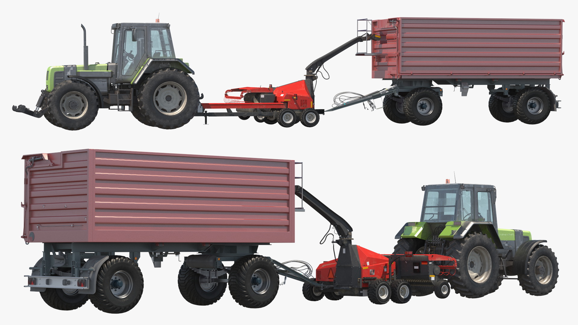 Tractor with Forage Harvester with Dump Trailer 3D