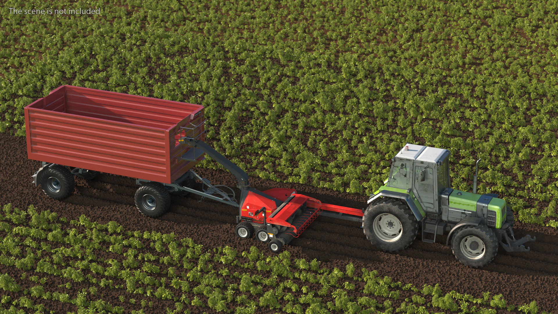 Tractor with Forage Harvester with Dump Trailer 3D