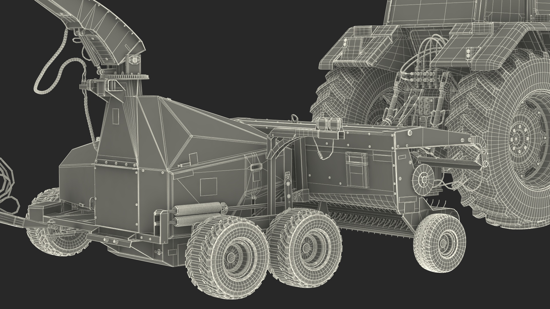 Tractor with Forage Harvester with Dump Trailer 3D