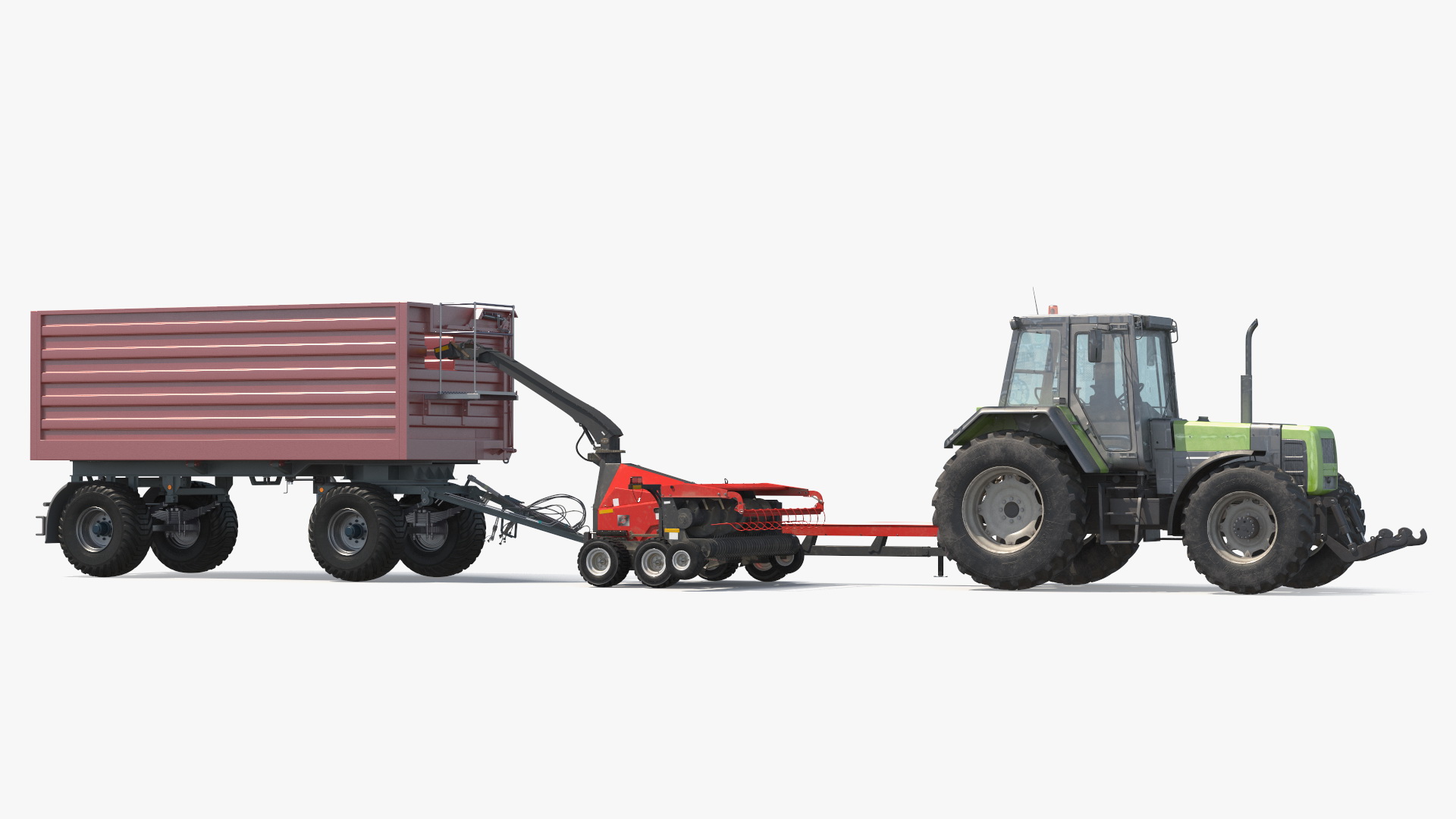 Tractor with Forage Harvester with Dump Trailer 3D