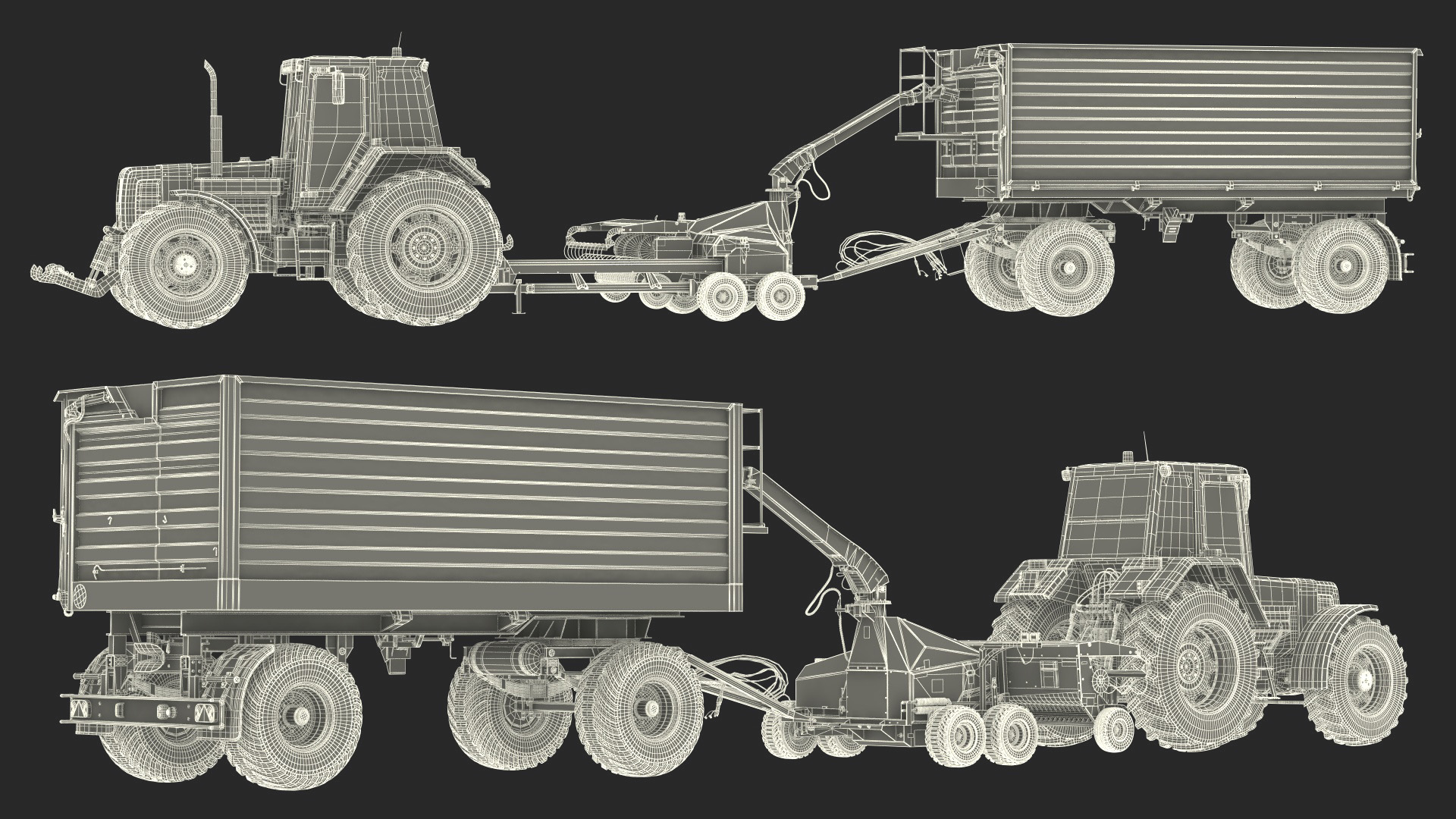 Tractor with Forage Harvester with Dump Trailer 3D