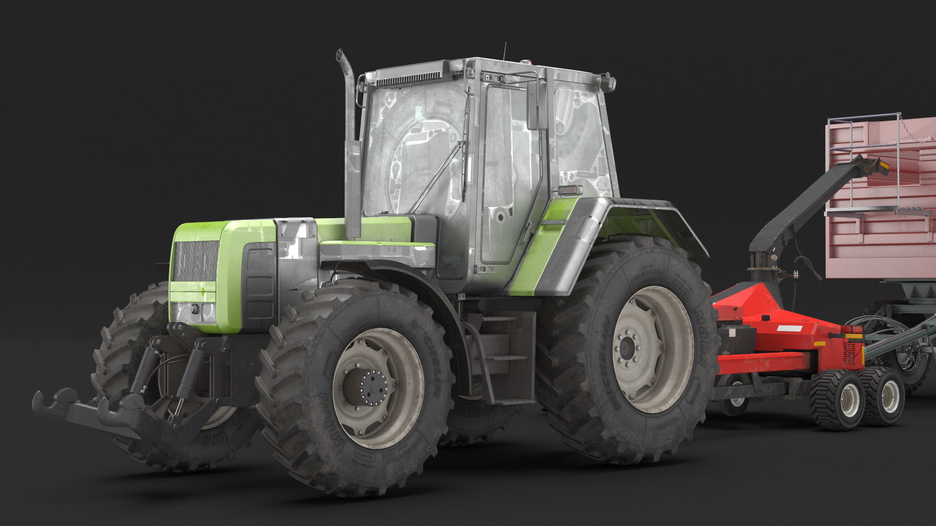 Tractor with Forage Harvester with Dump Trailer 3D