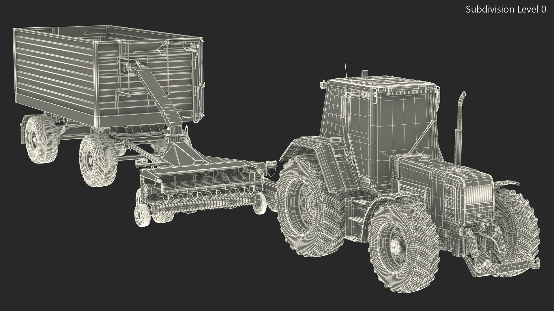 Tractor with Forage Harvester with Dump Trailer 3D