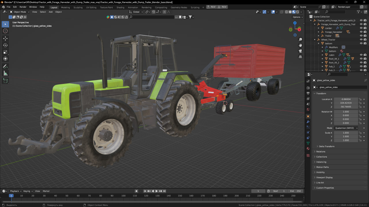 Tractor with Forage Harvester with Dump Trailer 3D