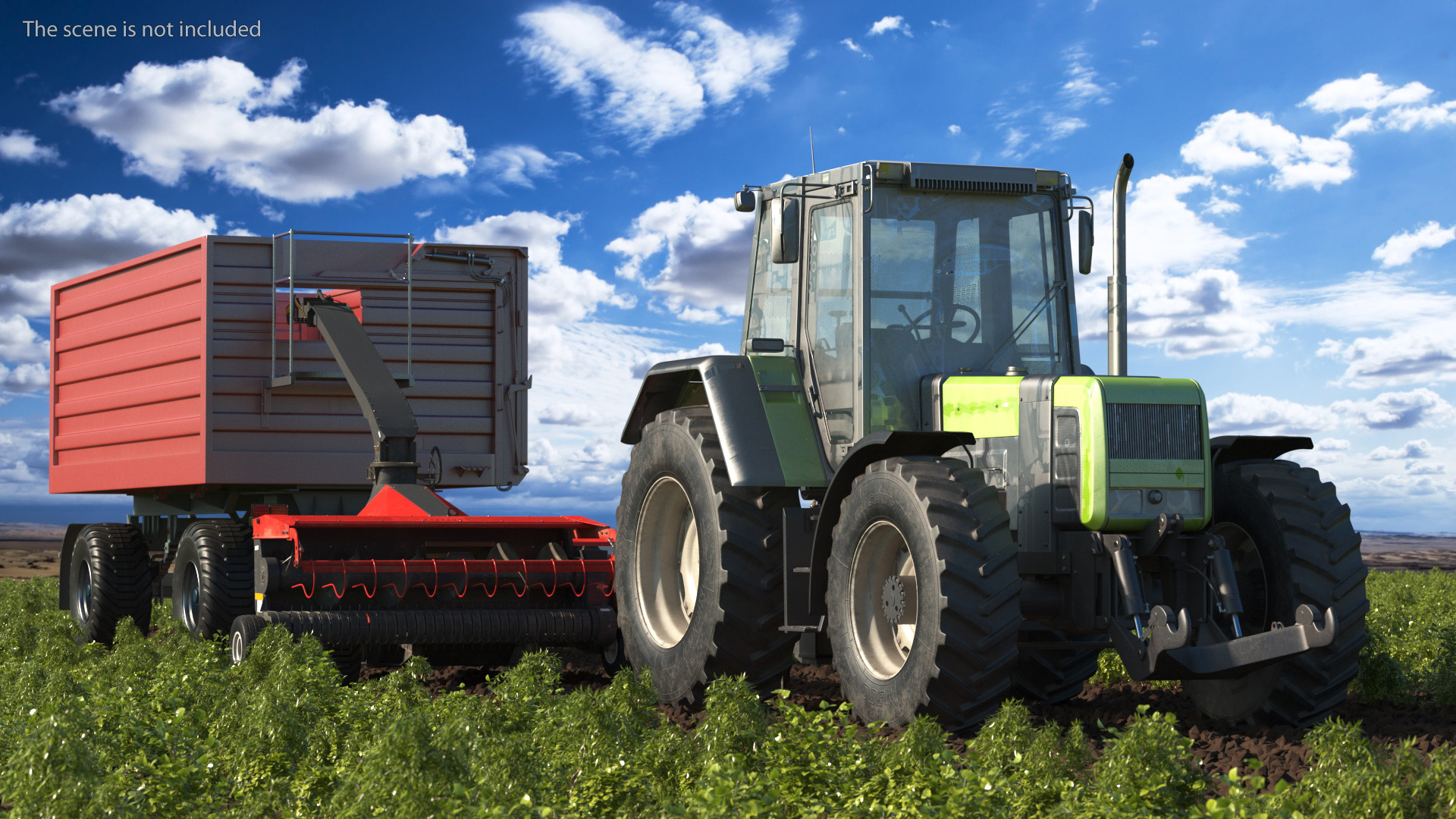 Tractor with Forage Harvester with Dump Trailer 3D