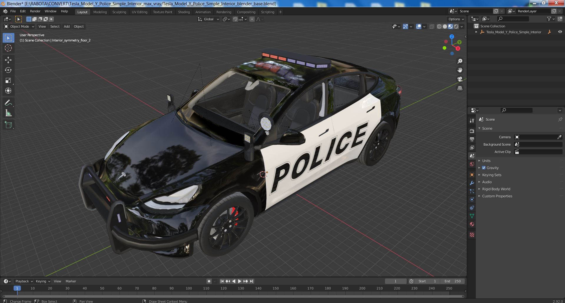 3D Tesla Model Y Police Simple Interior