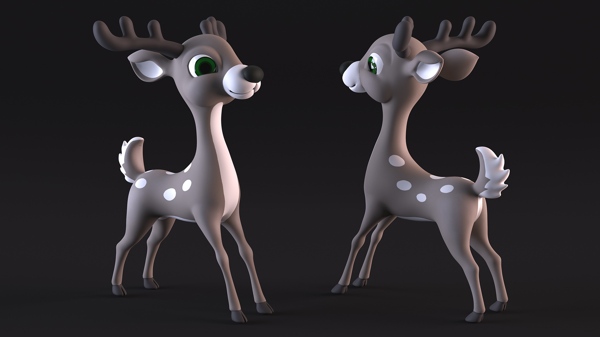 3D Grey Cartoon Reindeer