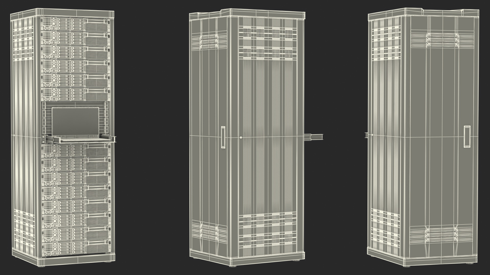 3D model Full Server Rack with Laptop on Sliding Rack Shelf