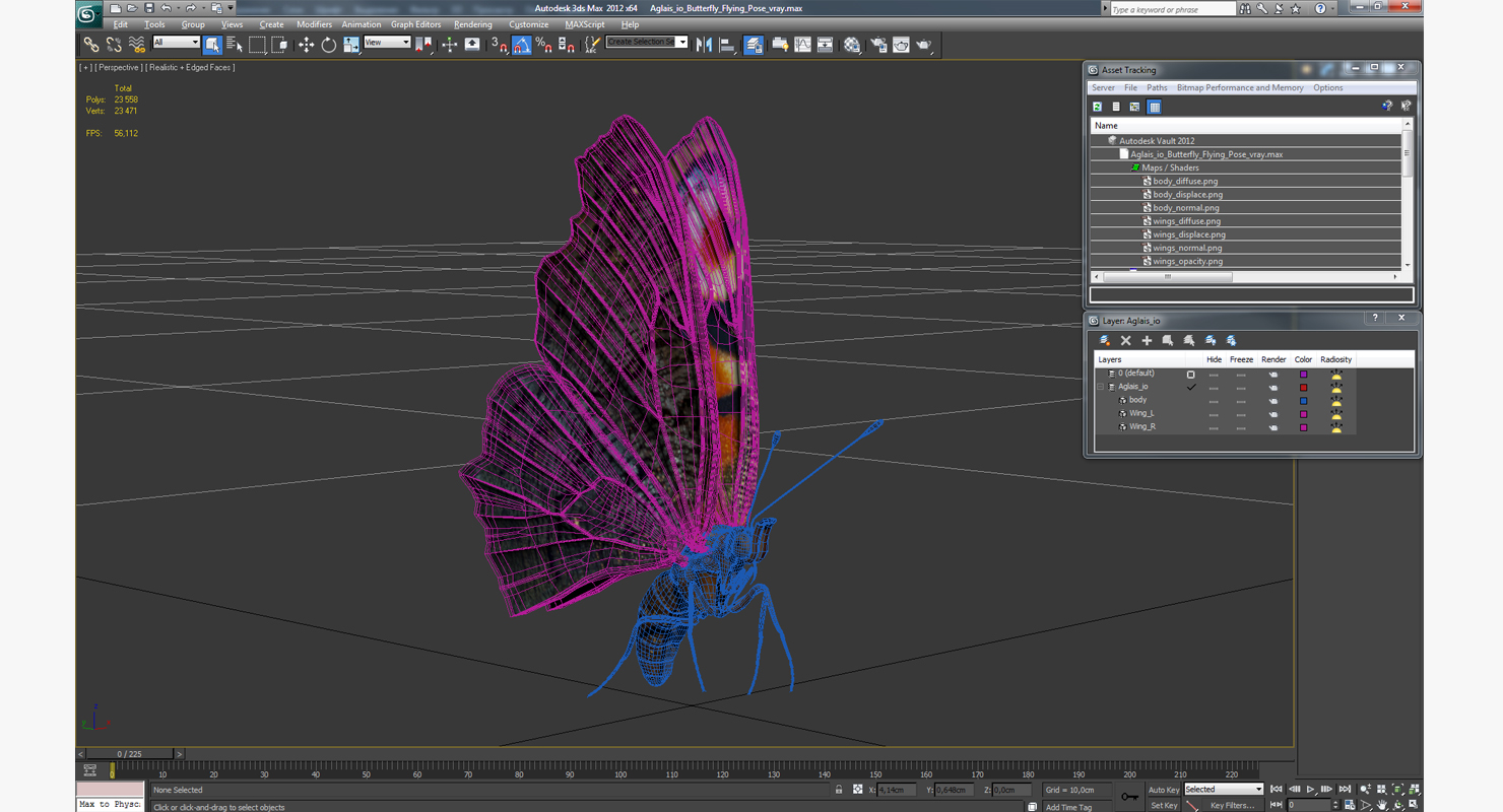 3D Aglais io Butterfly Flying Pose