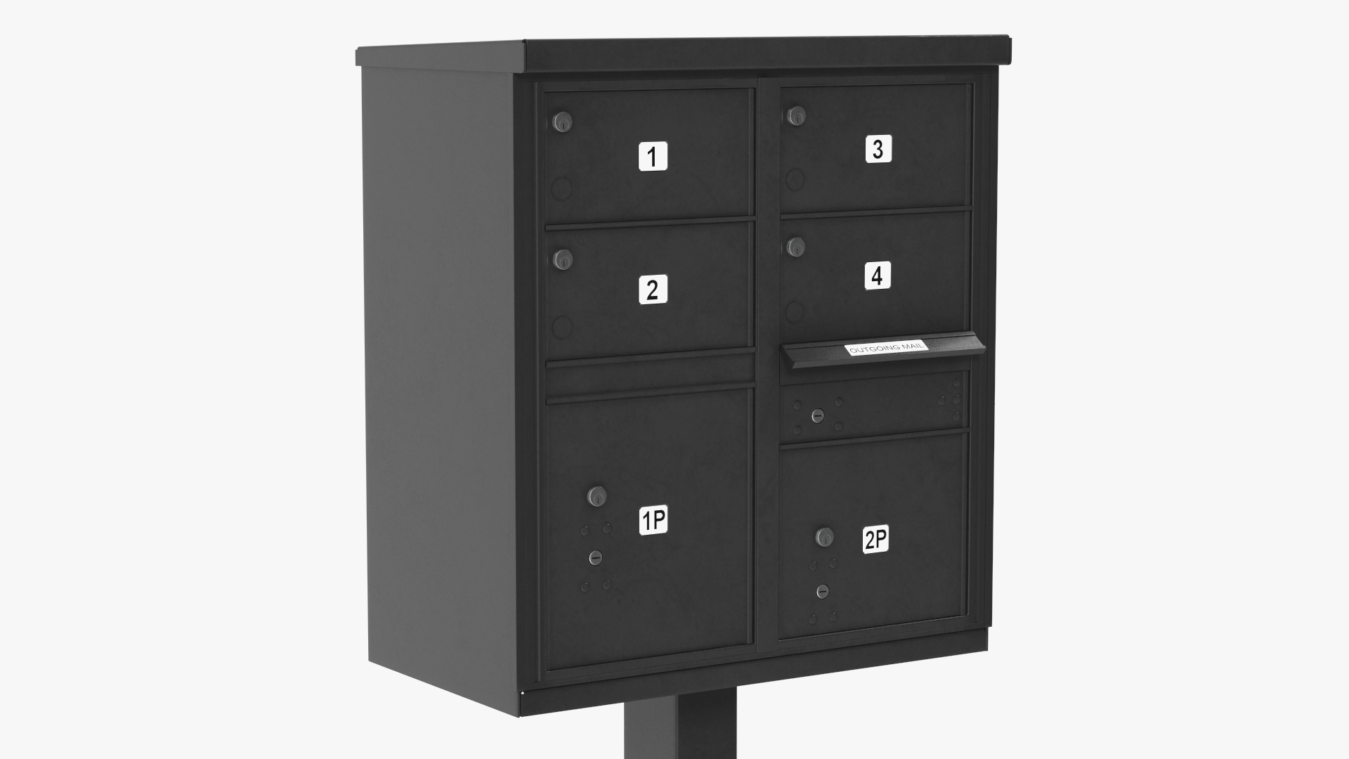 Black Four Door Two Parcel Cluster Mailbox 3D