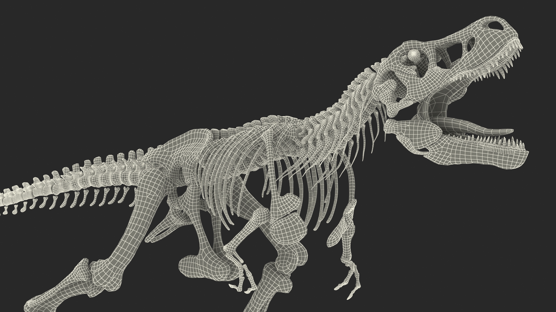 Tyrannosaurus Rex Skeleton Fossil with Skin Standing Pose 3D