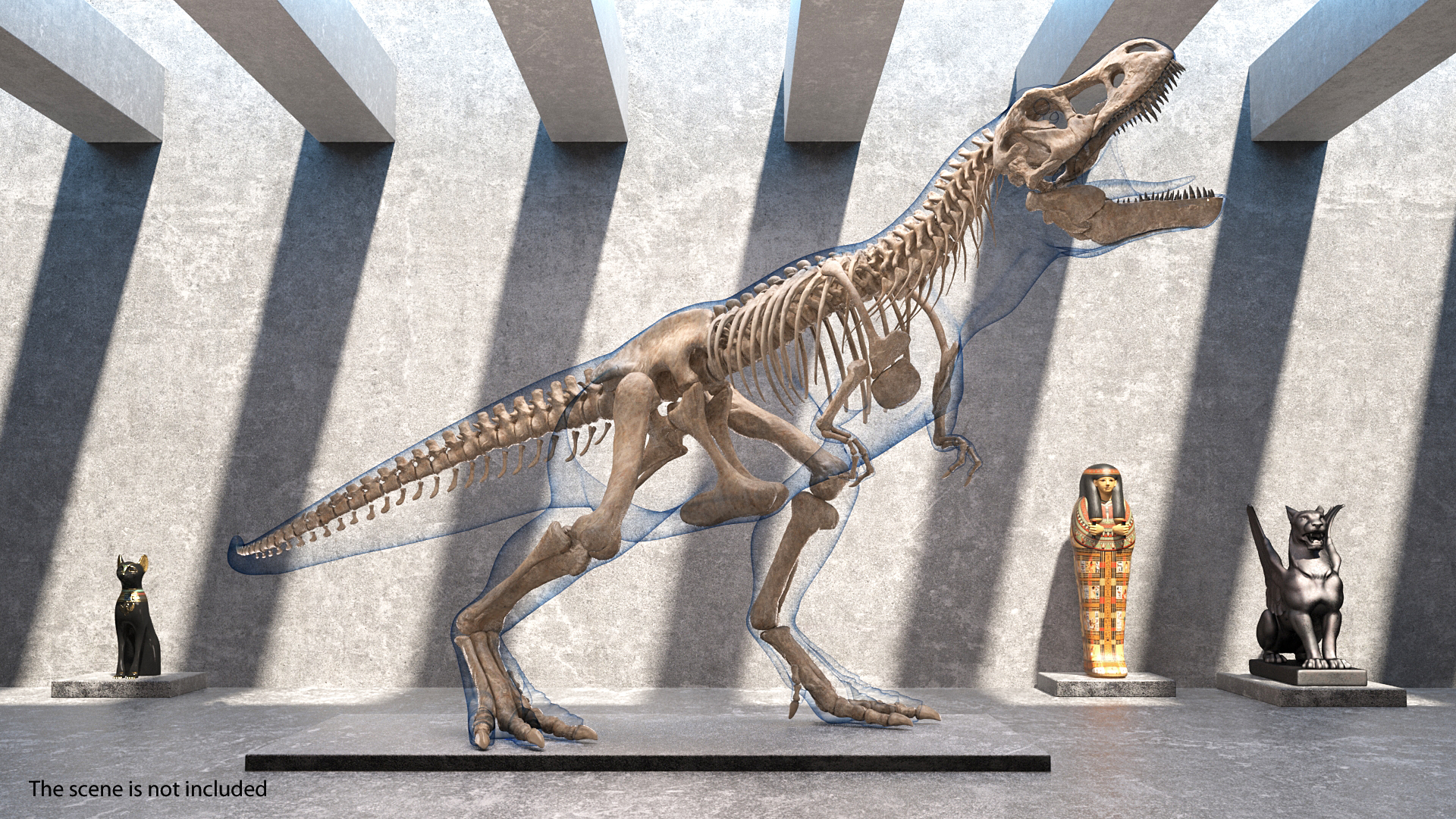 Tyrannosaurus Rex Skeleton Fossil with Skin Standing Pose 3D