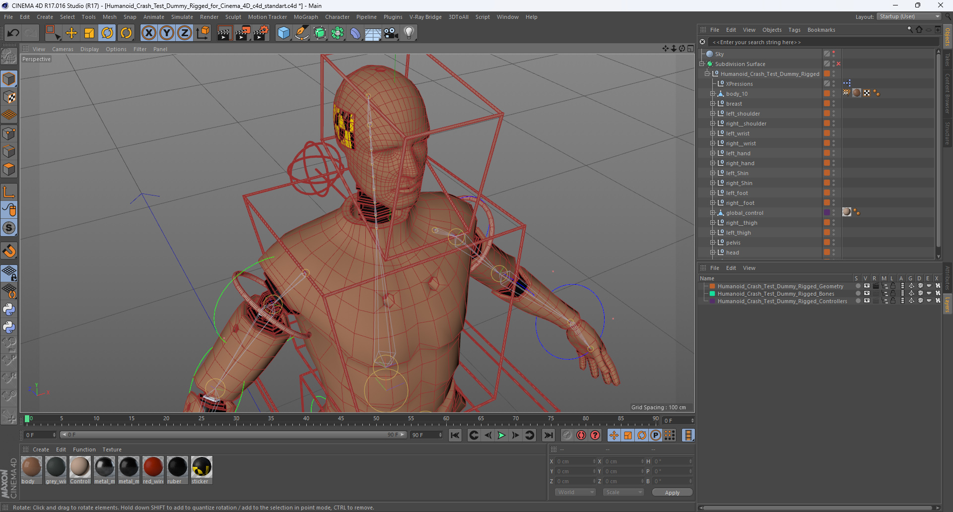 3D Humanoid Crash Test Dummy Rigged for Cinema 4D