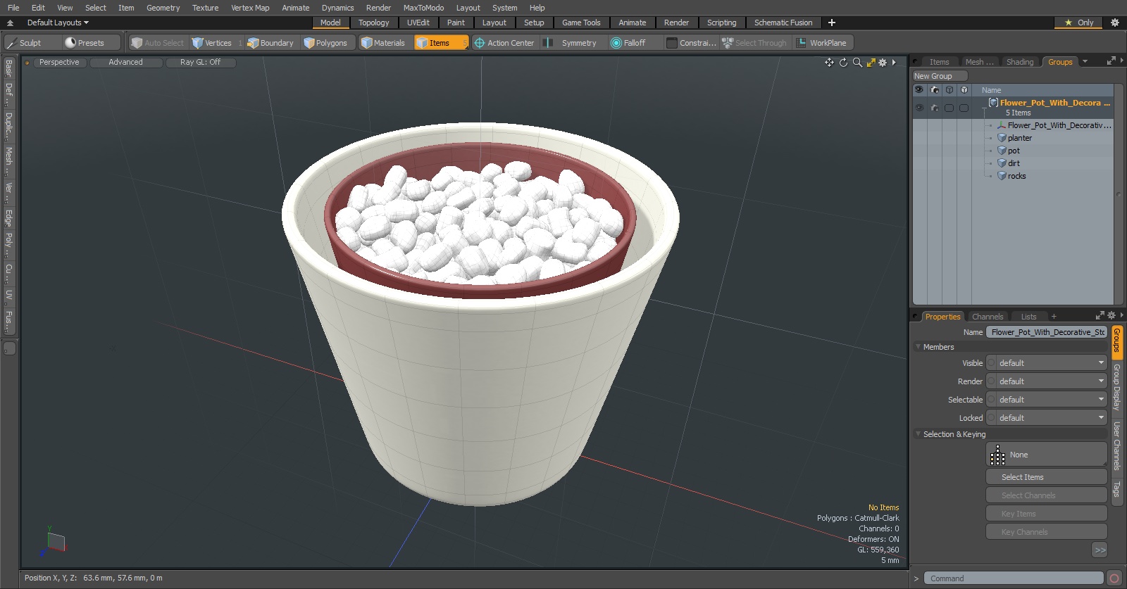 Flower Pot With Decorative Stone 3D